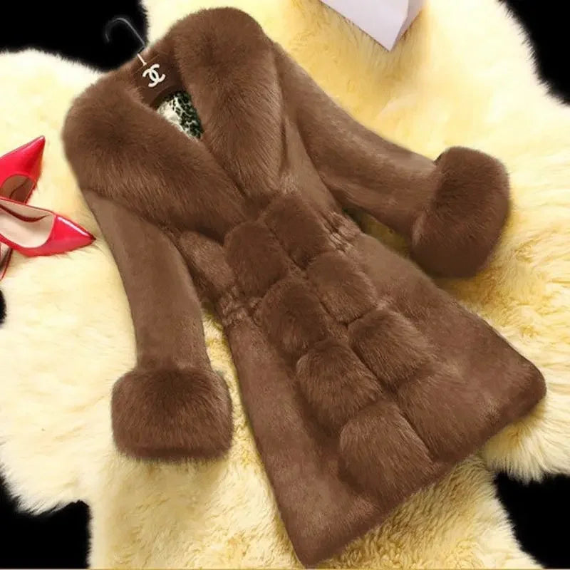 Cappotto Invernale da Donna con Collo in Pelliccia Sintetica — Lungo, Elegante e Caldo