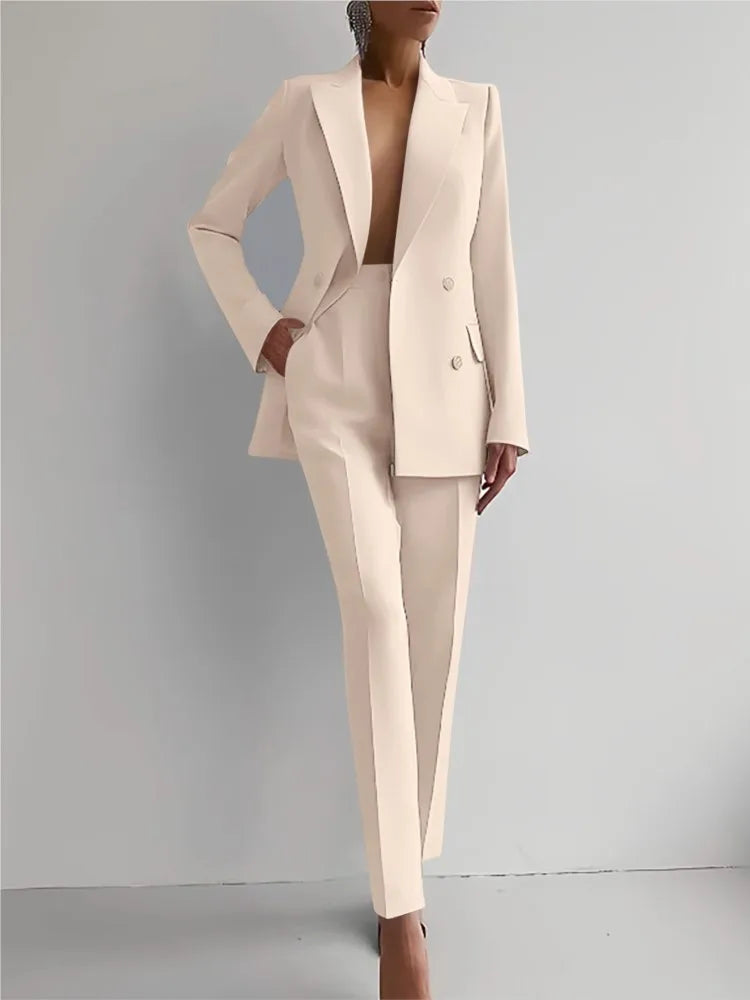 Completo casual primaverile a maniche lunghe Set autunno elegante da ufficio Lady Solid Slim Top Blazer Pantaloni Set da due pezzi Completo da donna 2025