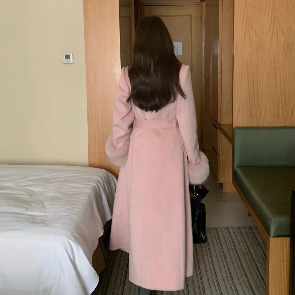 Cappotto in Lana Double Face Donna con Collo in Pelliccia – Caldo e Formale