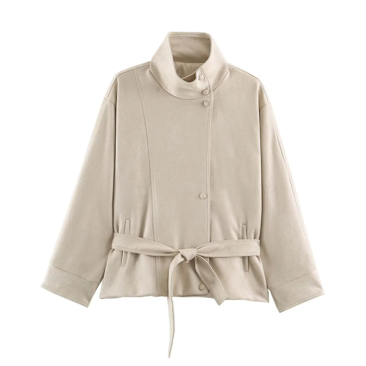 Cappotto Donna Vintage con Cintura in Finta Pelle Scamosciata