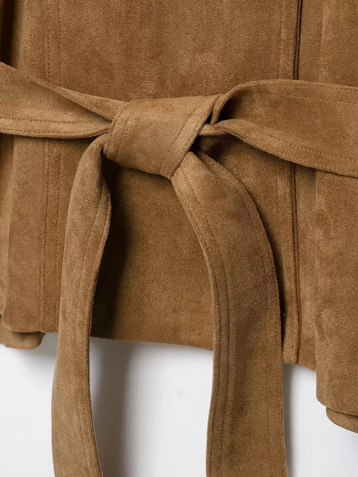 Cappotto Donna Vintage con Cintura in Finta Pelle Scamosciata