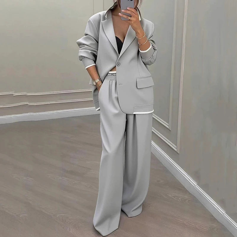 Completo da donna casual Set autunno sexy colletto rovesciato giacca con bottoni e pantaloni a gamba dritta Set completo invernale a maniche lunghe solido