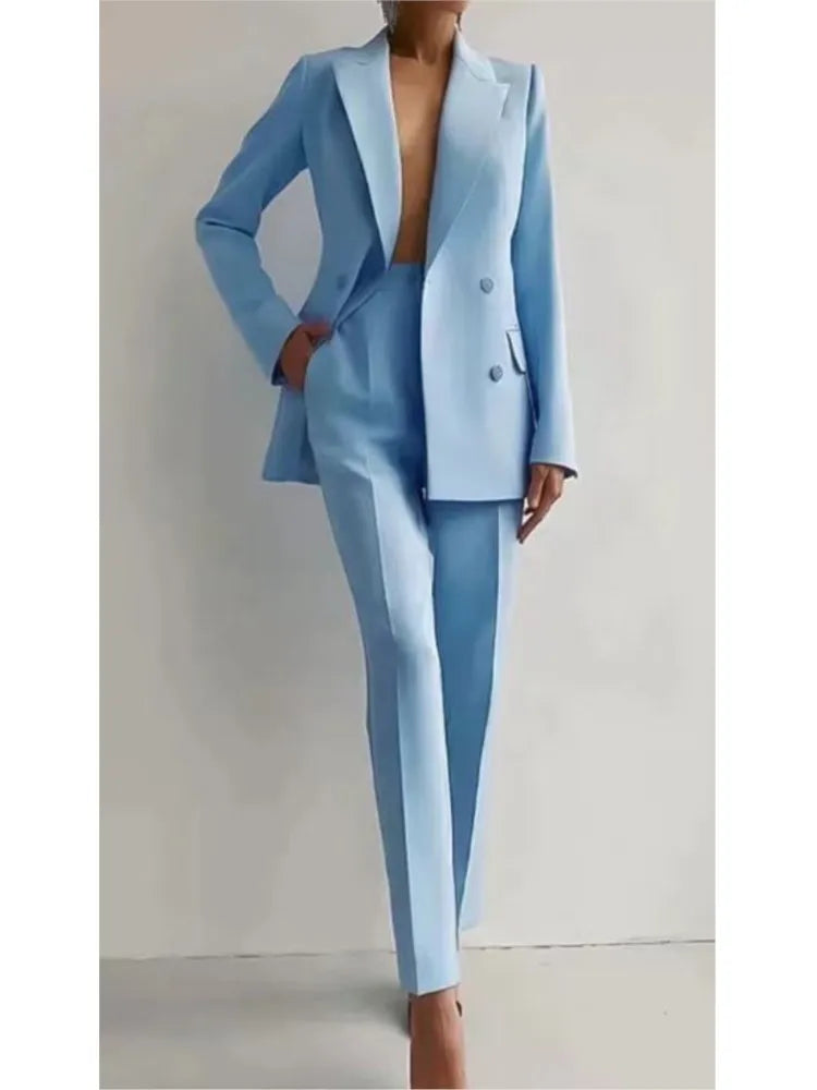 Completo casual primaverile a maniche lunghe Set autunno elegante da ufficio Lady Solid Slim Top Blazer Pantaloni Set da due pezzi Completo da donna 2025