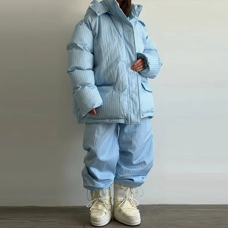 Completo da donna casual con cappotto imbottito in cotone a pois, pantaloni, cappuccio, maniche lunghe, cappotti con cerniera, pantaloni dritti, set da sci invernale 2026