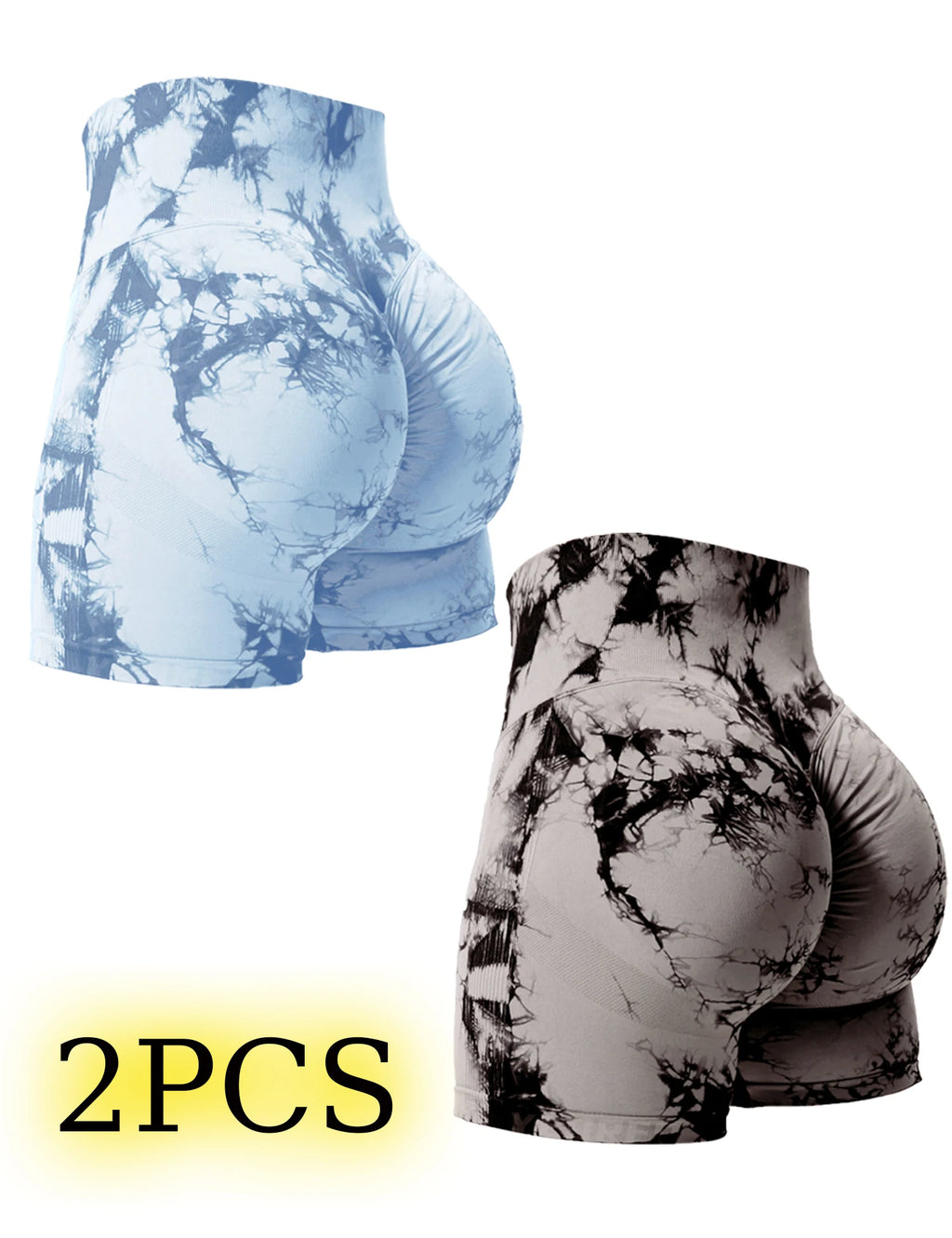 2 pezzi Tie Dye Butt Lifting Pantaloncini da palestra sexy Donna Skinny Stretch Pantaloncini sportivi a vita alta Casual senza cuciture