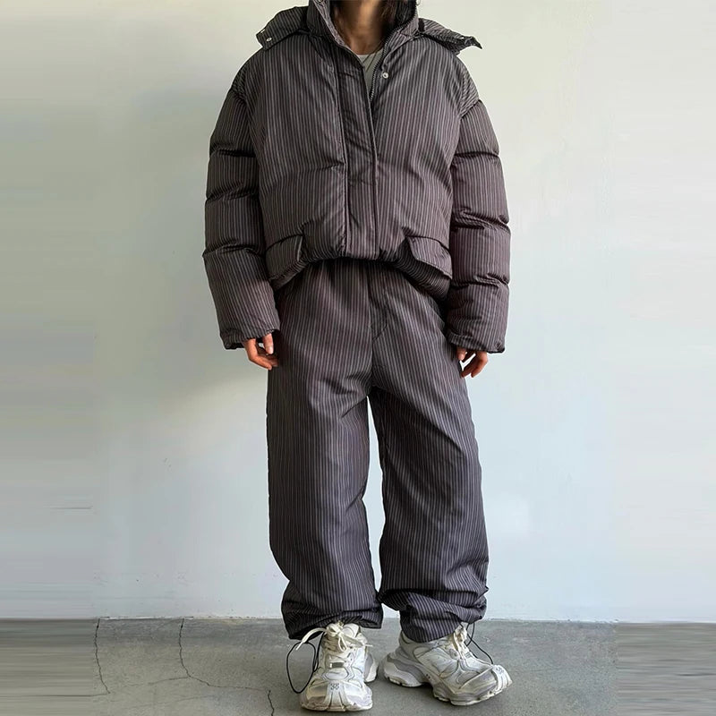 Completo da donna casual con cappotto imbottito in cotone a pois, pantaloni, cappuccio, maniche lunghe, cappotti con cerniera, pantaloni dritti, set da sci invernale 2026
