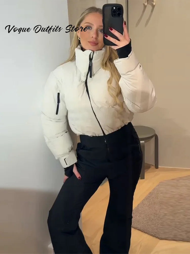 Tuta Intera Donna Invernale – Colletto Coreano, Gamba Larga, Stile Chic