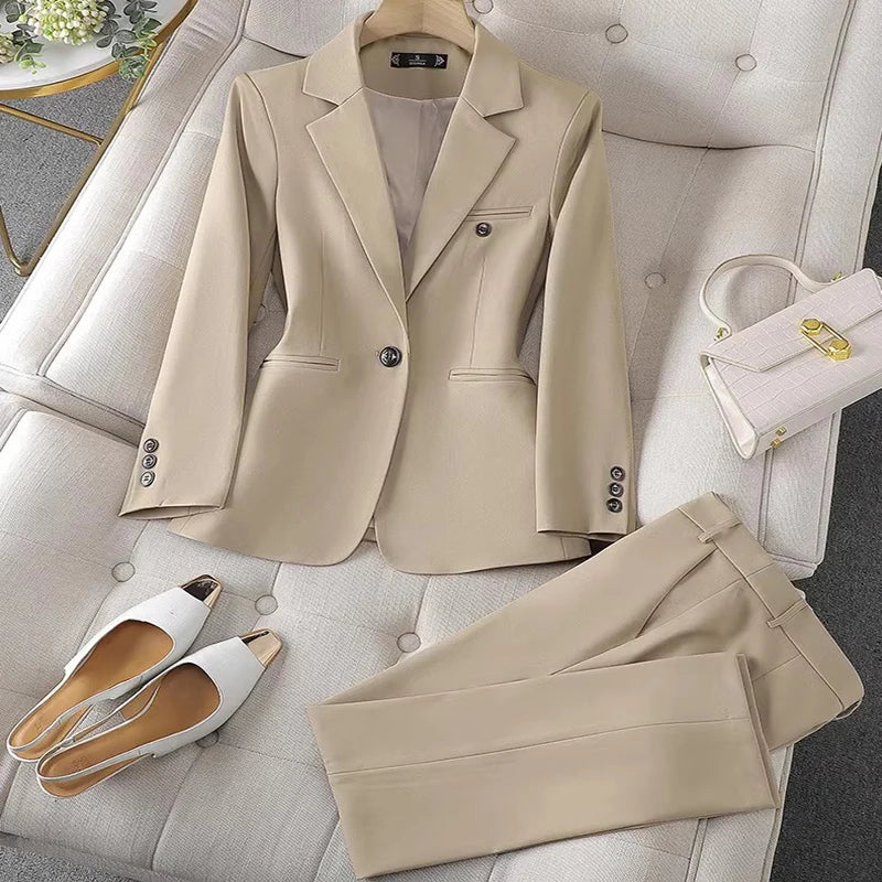 Abito da donna casual da lavoro Nuovo pantalone professionale in stile occidentale a maniche lunghe Blazer Pantaloni chic a vita alta Set da 2 pezzi