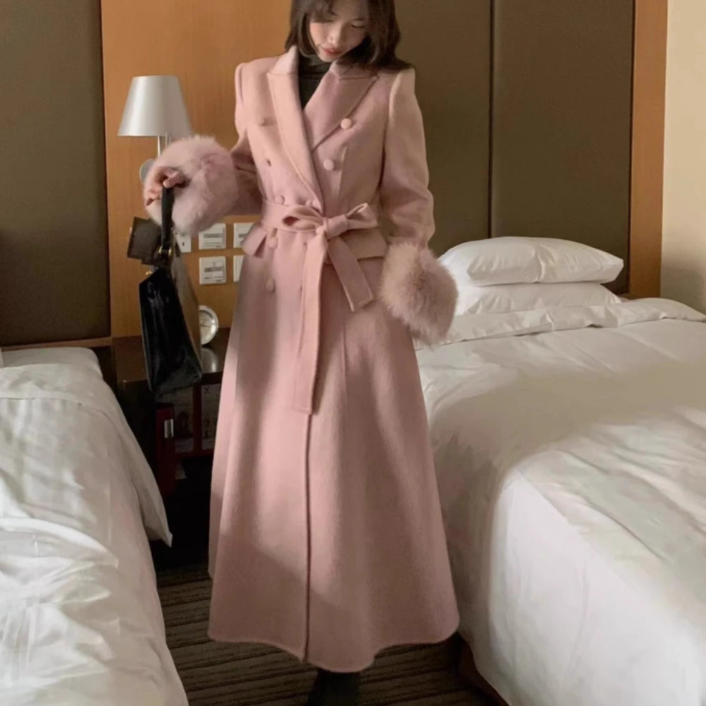 Cappotto in Lana Double Face Donna con Collo in Pelliccia – Caldo e Formale