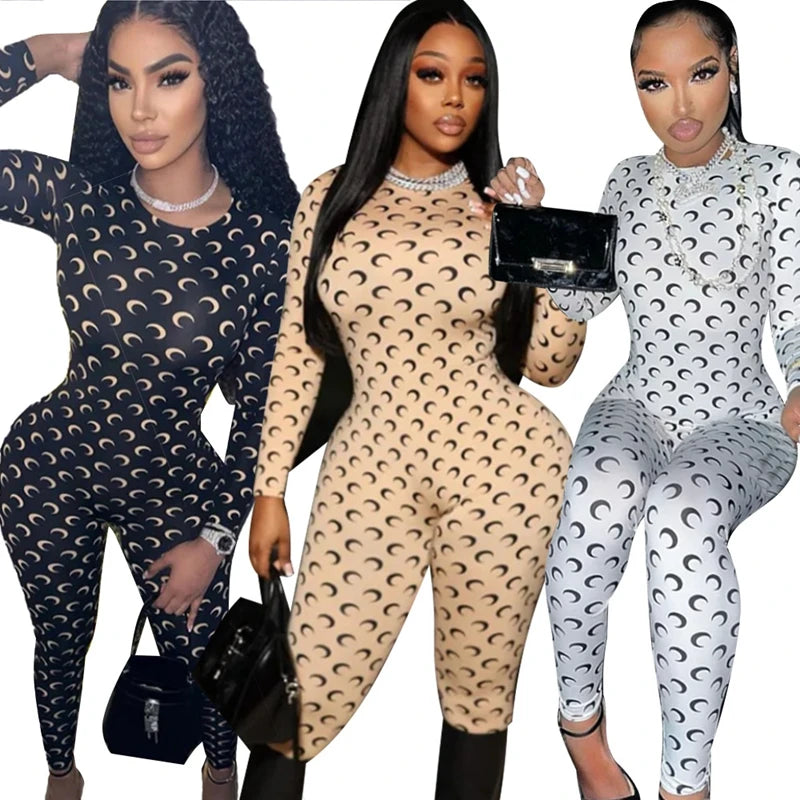 Tuta Retrò Donna Slim Fit Stampa Luna – Manica Lunga
