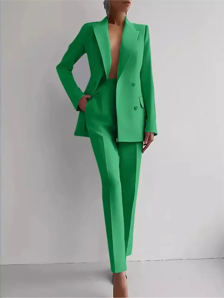 Completo casual primaverile a maniche lunghe Set autunno elegante da ufficio Lady Solid Slim Top Blazer Pantaloni Set da due pezzi Completo da donna 2025