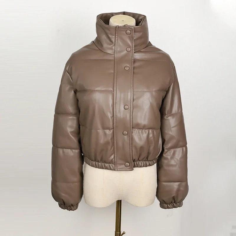 Parka Invernale Donna in Ecopelle Nera – Giacca Calda