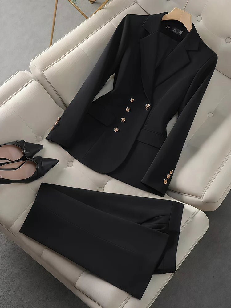 2 pezzi set temperamento da donna abito a maniche lunghe pantaloni casual moda abiti da lavoro sottili per eventi di lavoro pendolari d'affari