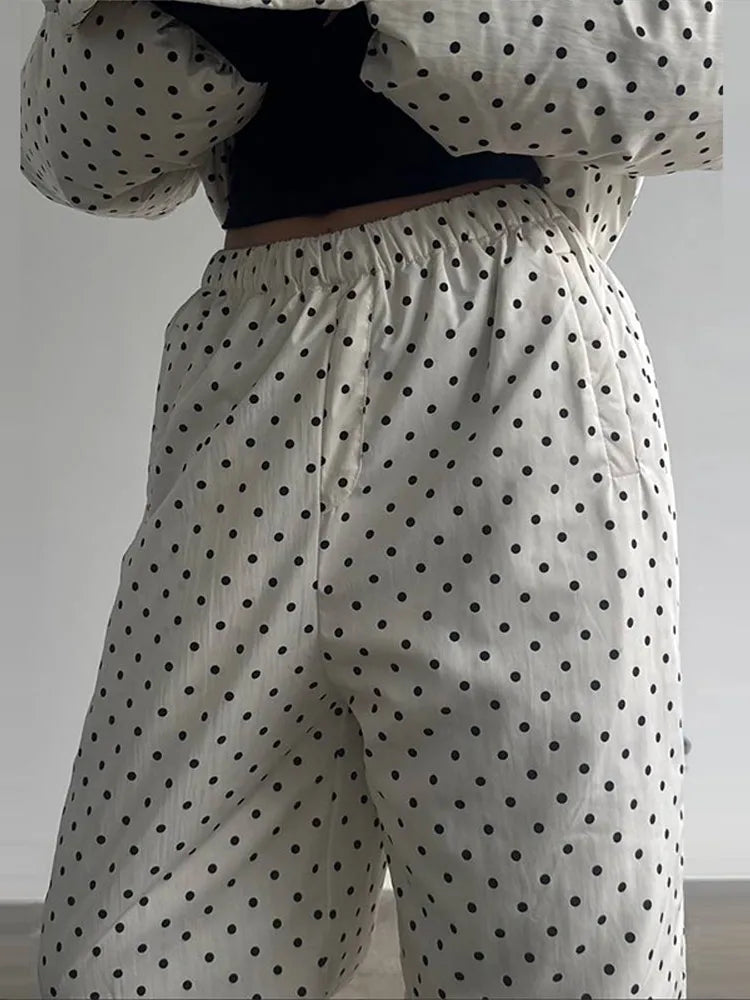 Completo da donna casual con cappotto imbottito in cotone a pois, pantaloni, cappuccio, maniche lunghe, cappotti con cerniera, pantaloni dritti, set da sci invernale 2026