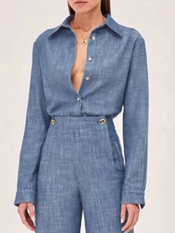 Kristarsgirl Autunno 2025 Semplice Urban 2 pezzi Set per donna Camicie lunghe Top Pantaloni lunghi a vita alta Abiti da ufficio Due pezzi