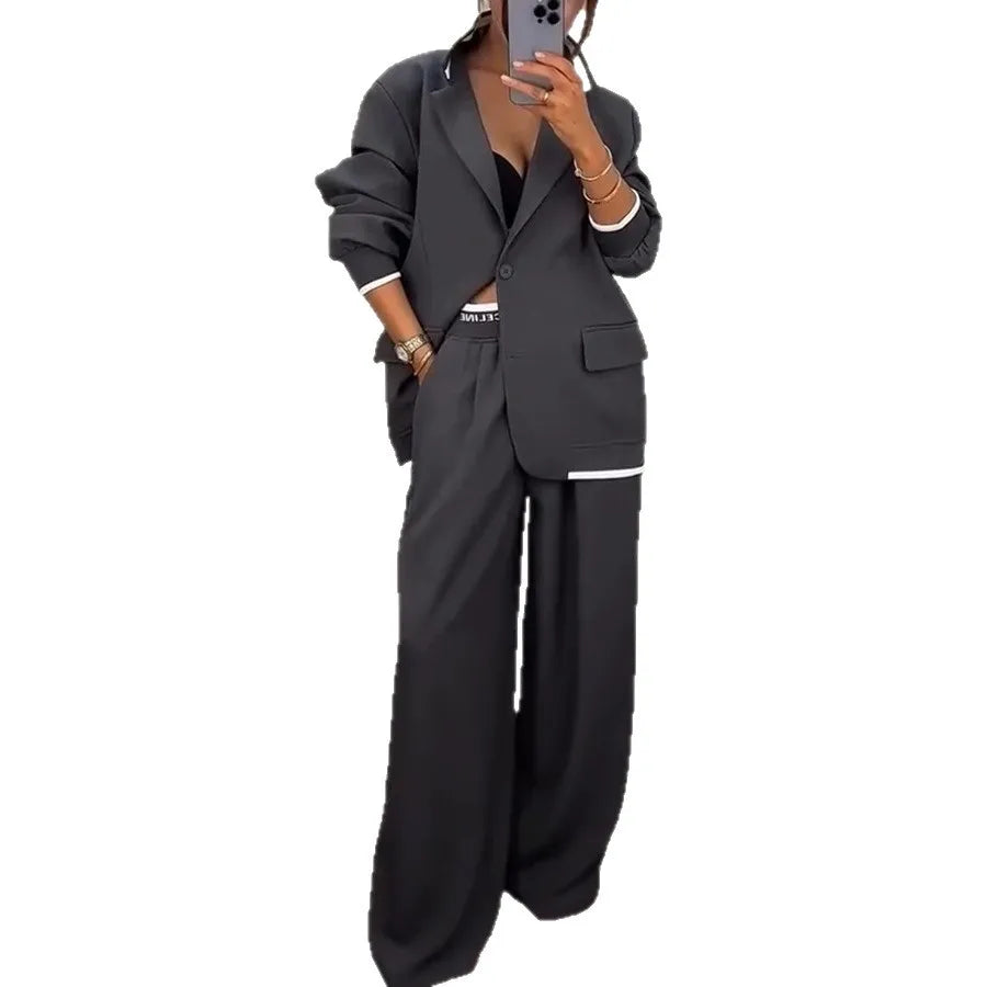 Set Due Pezzi Donna – Giacca e Pantaloni a Gamba Larga Office Lady