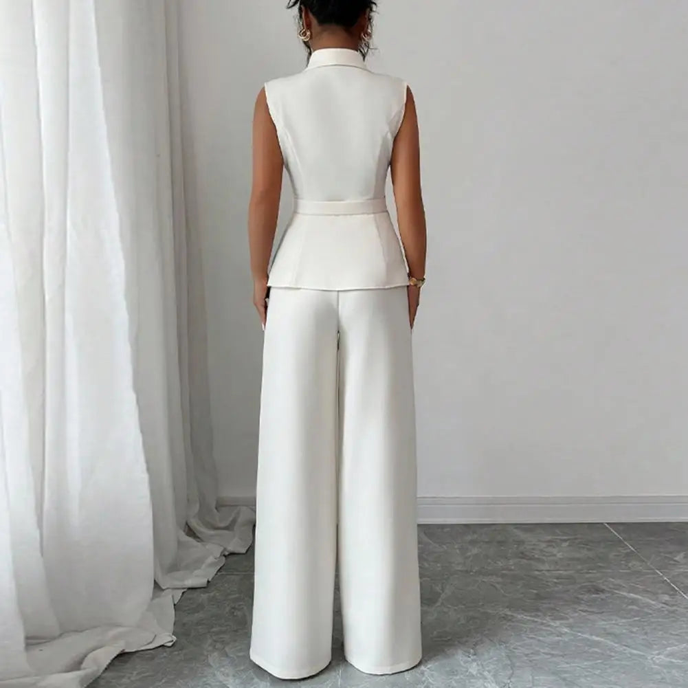Completi da lavoro da donna in 2 pezzi, blazer casual senza maniche, gilet, pantaloni a gamba larga, set da lavoro elegante per ufficio