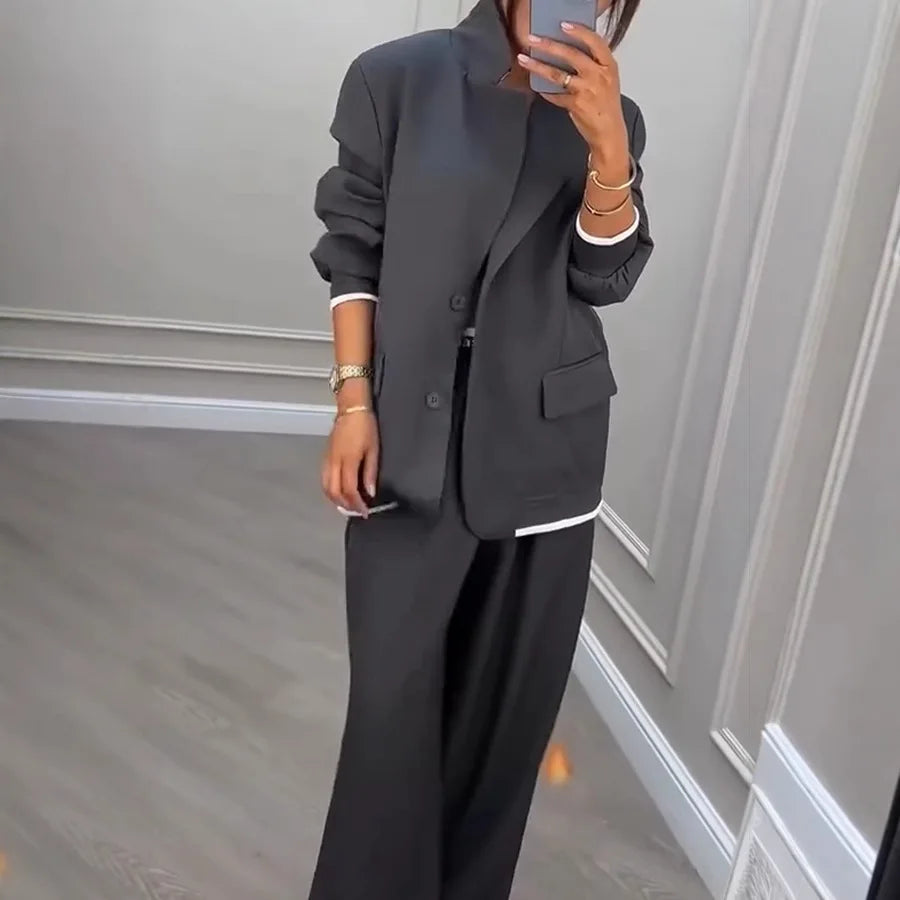 Set Due Pezzi Donna – Giacca e Pantaloni a Gamba Larga Office Lady