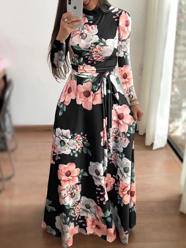 Abito Lungo Floreale Donna Slim Fit – Manica Lunga