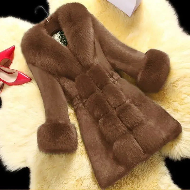Cappotto Invernale da Donna con Collo in Pelliccia Sintetica — Lungo, Elegante e Caldo