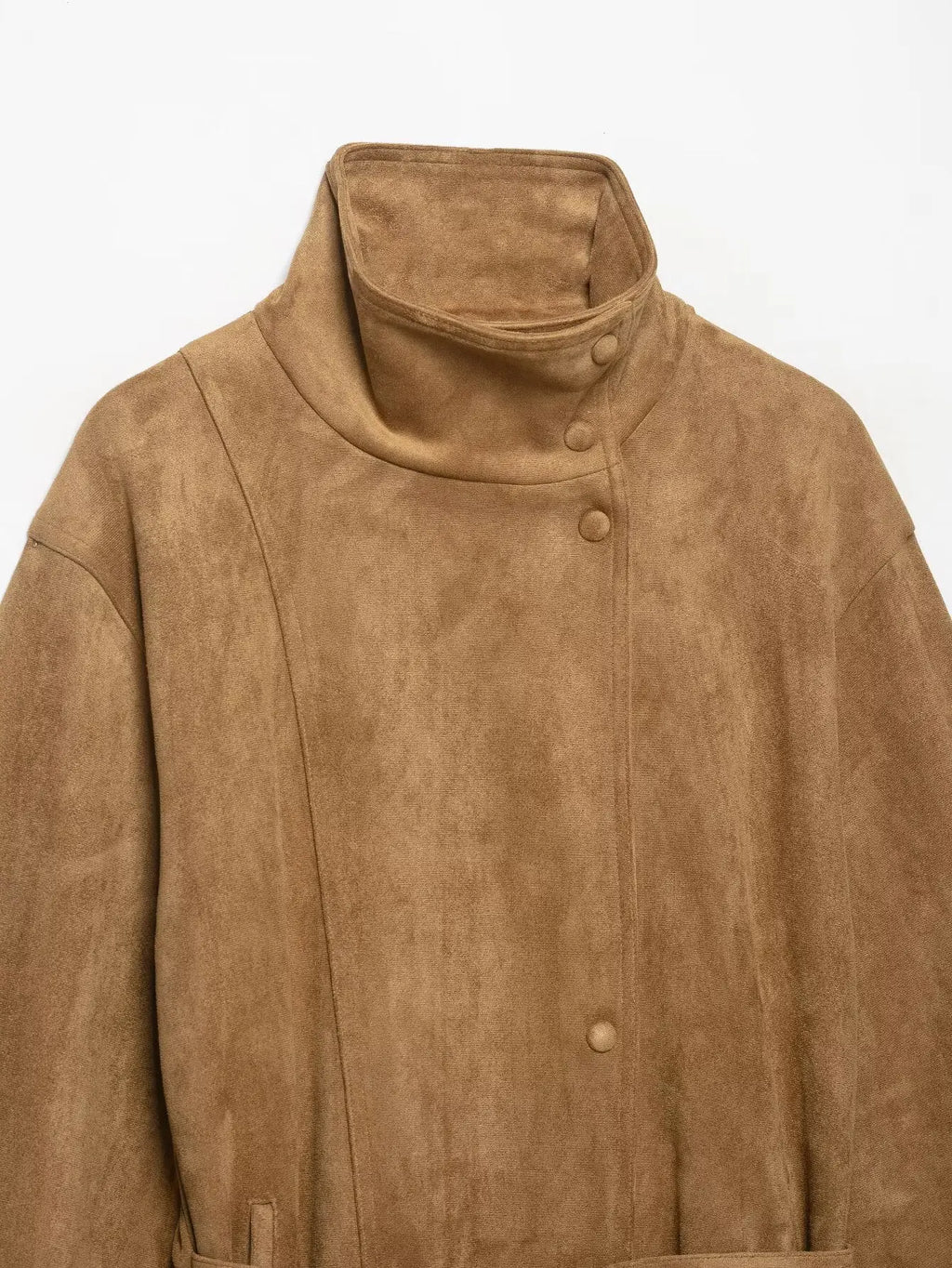 Cappotto Donna Vintage con Cintura in Finta Pelle Scamosciata