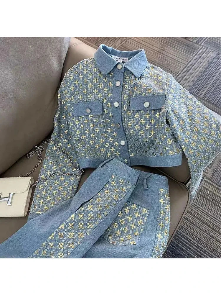 2025 Primavera Autunno Nuovo Set da 2 pezzi Coreano Stile Hong Kong Design Senso monopetto Cappotto corto da donna Set di pantaloni slim retrò
