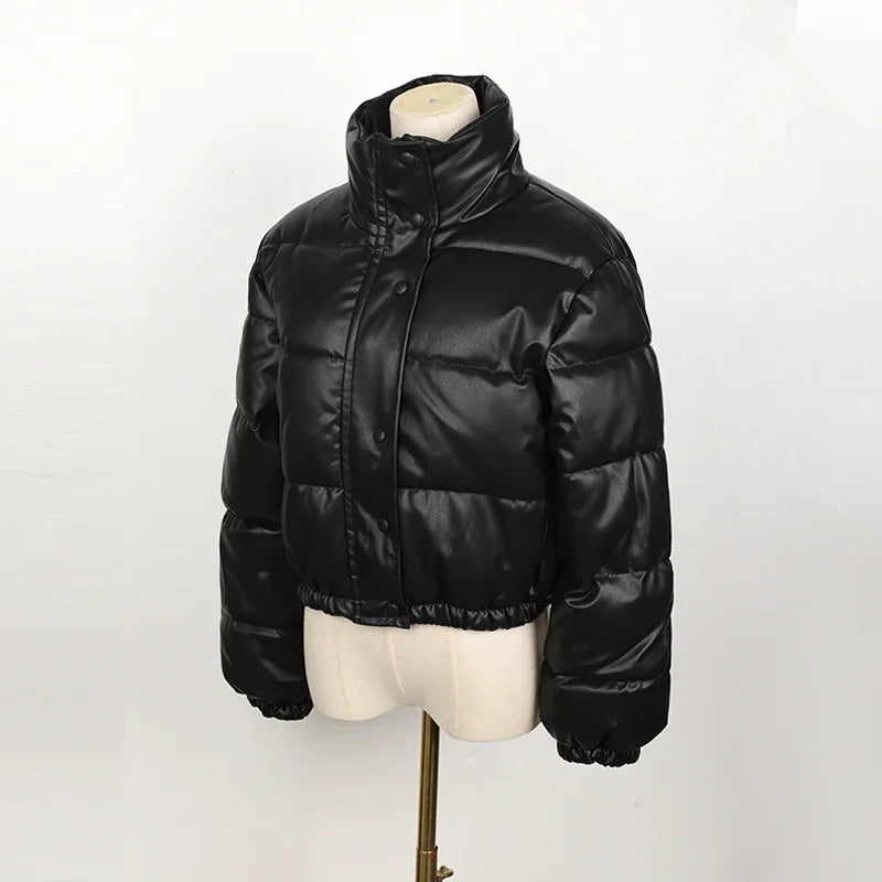 Parka Invernale Donna in Ecopelle Nera – Giacca Calda