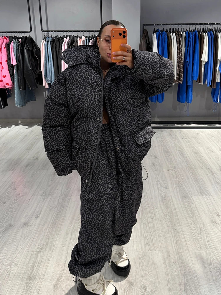 Completo da donna casual con cappotto imbottito in cotone a pois, pantaloni, cappuccio, maniche lunghe, cappotti con cerniera, pantaloni dritti, set da sci invernale 2026