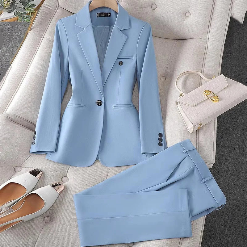 Abito da donna casual da lavoro Nuovo pantalone professionale in stile occidentale a maniche lunghe Blazer Pantaloni chic a vita alta Set da 2 pezzi