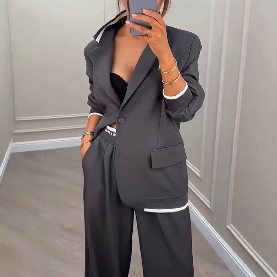 Set Due Pezzi Donna – Giacca e Pantaloni a Gamba Larga Office Lady