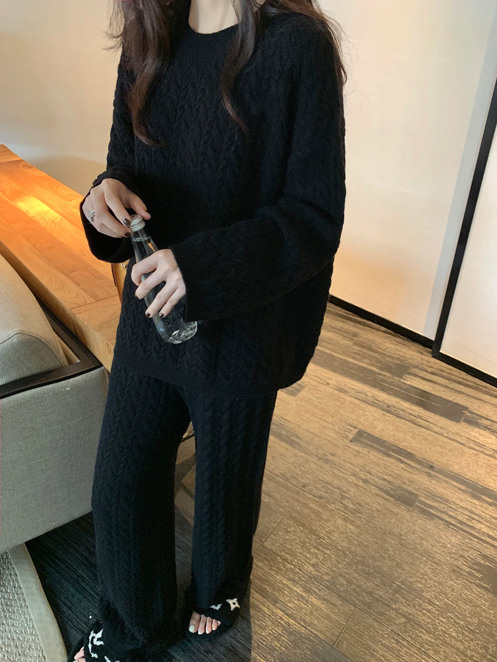 Abito lavorato a maglia per donna autunno e inverno nuovo maglione intrecciato + pantaloni a gamba larga set da due pezzi