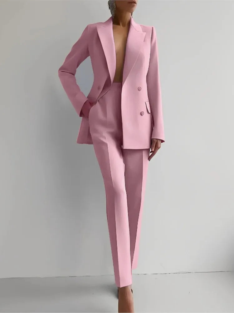 Completo casual primaverile a maniche lunghe Set autunno elegante da ufficio Lady Solid Slim Top Blazer Pantaloni Set da due pezzi Completo da donna 2025