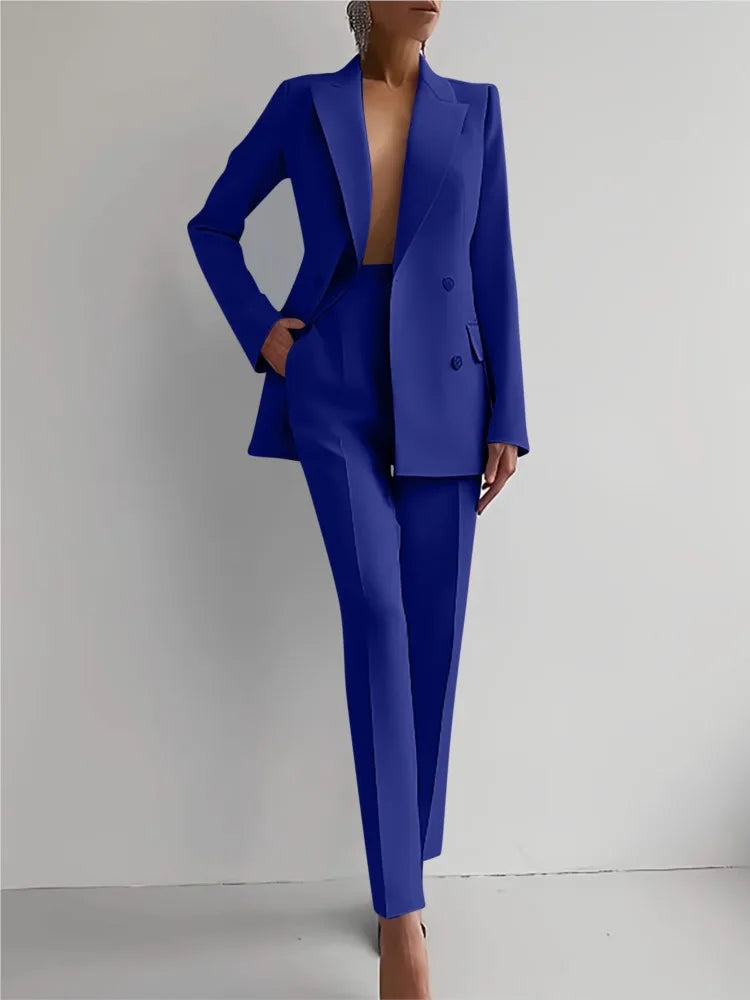 Completo casual primaverile a maniche lunghe Set autunno elegante da ufficio Lady Solid Slim Top Blazer Pantaloni Set da due pezzi Completo da donna 2025