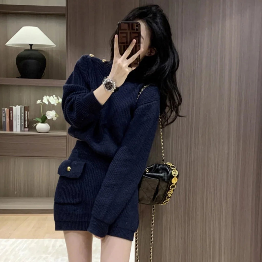 Maglione pullover sottile Top corto + minigonna Set abito da donna Autunno Inverno Set due pezzi Completo Y2k Streetwear
