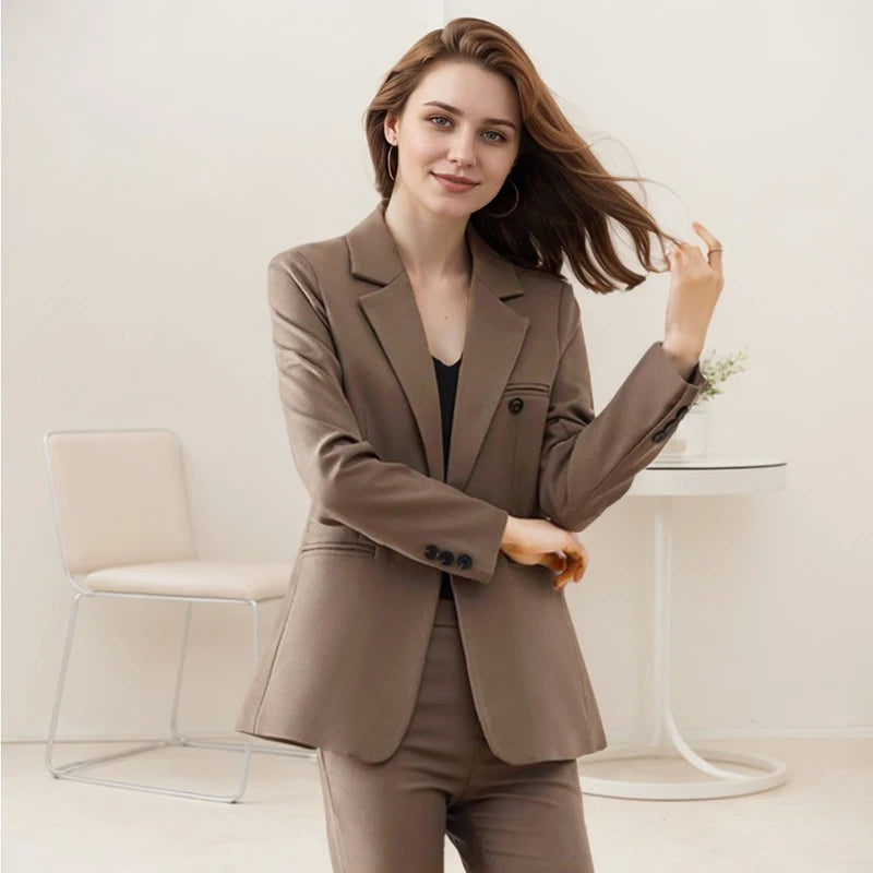 Abito da donna casual da lavoro Nuovo pantalone professionale in stile occidentale a maniche lunghe Blazer Pantaloni chic a vita alta Set da 2 pezzi