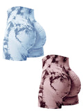 2 pezzi Tie Dye Butt Lifting Pantaloncini da palestra sexy Donna Skinny Stretch Pantaloncini sportivi a vita alta Casual senza cuciture