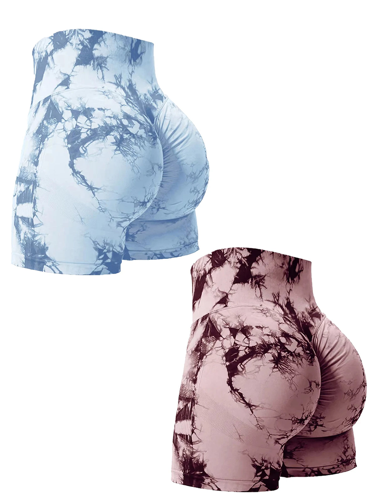 2 pezzi Tie Dye Butt Lifting Pantaloncini da palestra sexy Donna Skinny Stretch Pantaloncini sportivi a vita alta Casual senza cuciture