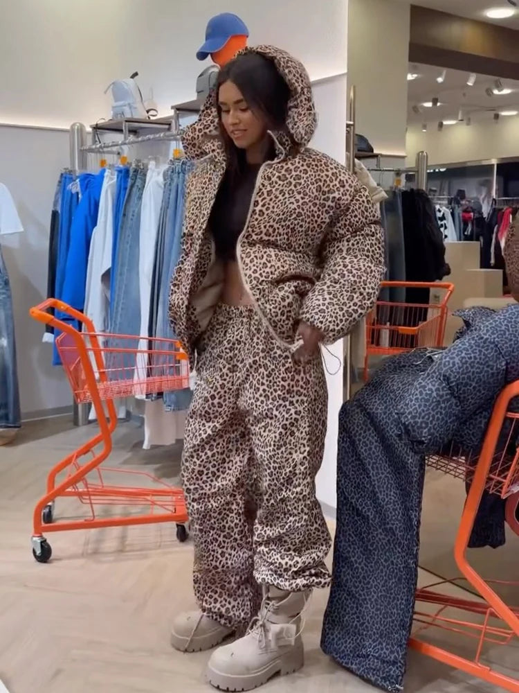 Completo da donna casual con cappotto imbottito in cotone a pois, pantaloni, cappuccio, maniche lunghe, cappotti con cerniera, pantaloni dritti, set da sci invernale 2026