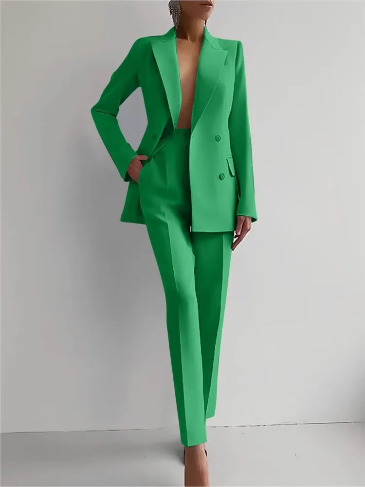 Completo casual primaverile a maniche lunghe Set autunno elegante da ufficio Lady Solid Slim Top Blazer Pantaloni Set da due pezzi Completo da donna 2025