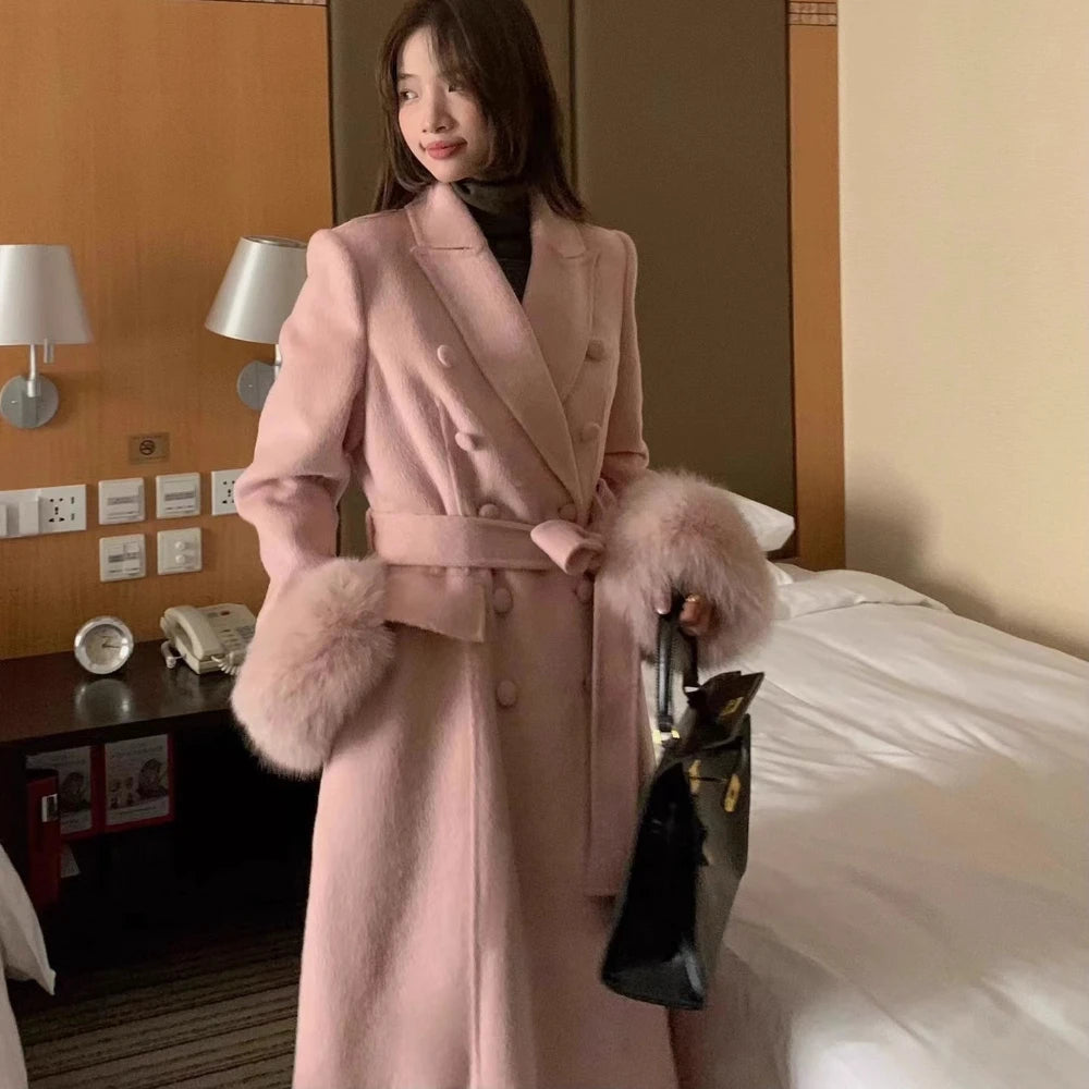 Cappotto in Lana Double Face Donna con Collo in Pelliccia – Caldo e Formale