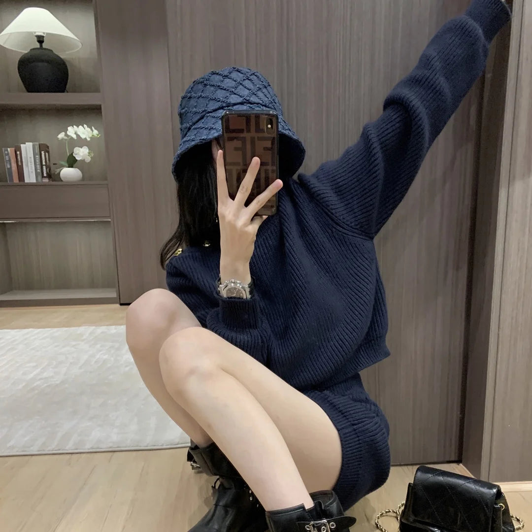 Maglione pullover sottile Top corto + minigonna Set abito da donna Autunno Inverno Set due pezzi Completo Y2k Streetwear