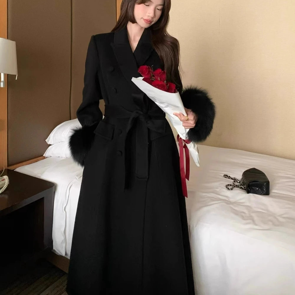 Cappotto in Lana Double Face Donna con Collo in Pelliccia – Caldo e Formale