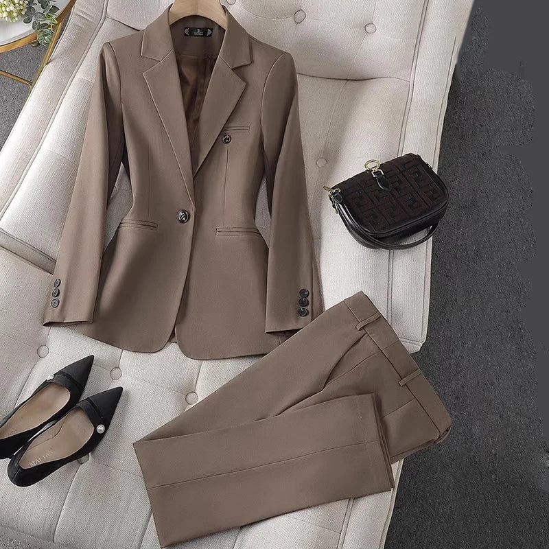 Abito da donna casual da lavoro Nuovo pantalone professionale in stile occidentale a maniche lunghe Blazer Pantaloni chic a vita alta Set da 2 pezzi