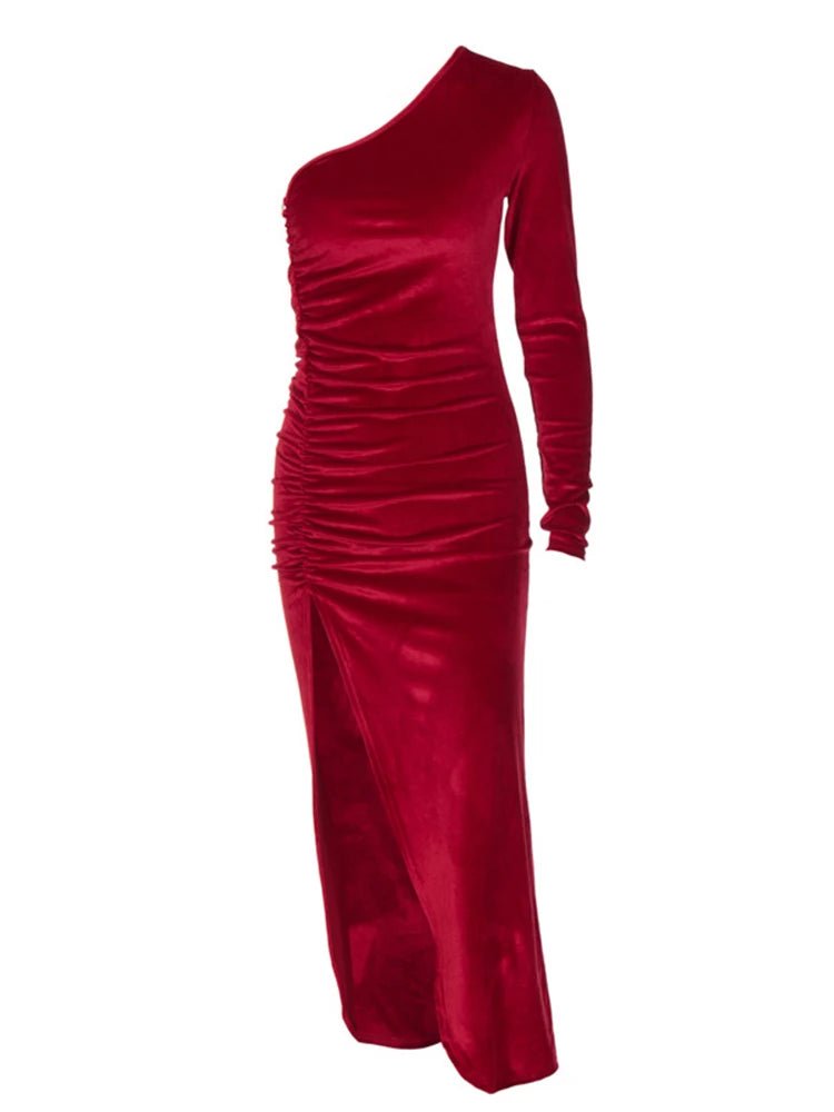 Abito Donna Bodycon in Velluto – Midi con Spacco Maniche Lunghe Elegante - Veyla