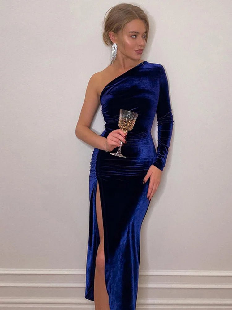 Abito Donna Bodycon in Velluto – Midi con Spacco Maniche Lunghe Elegante - Veyla
