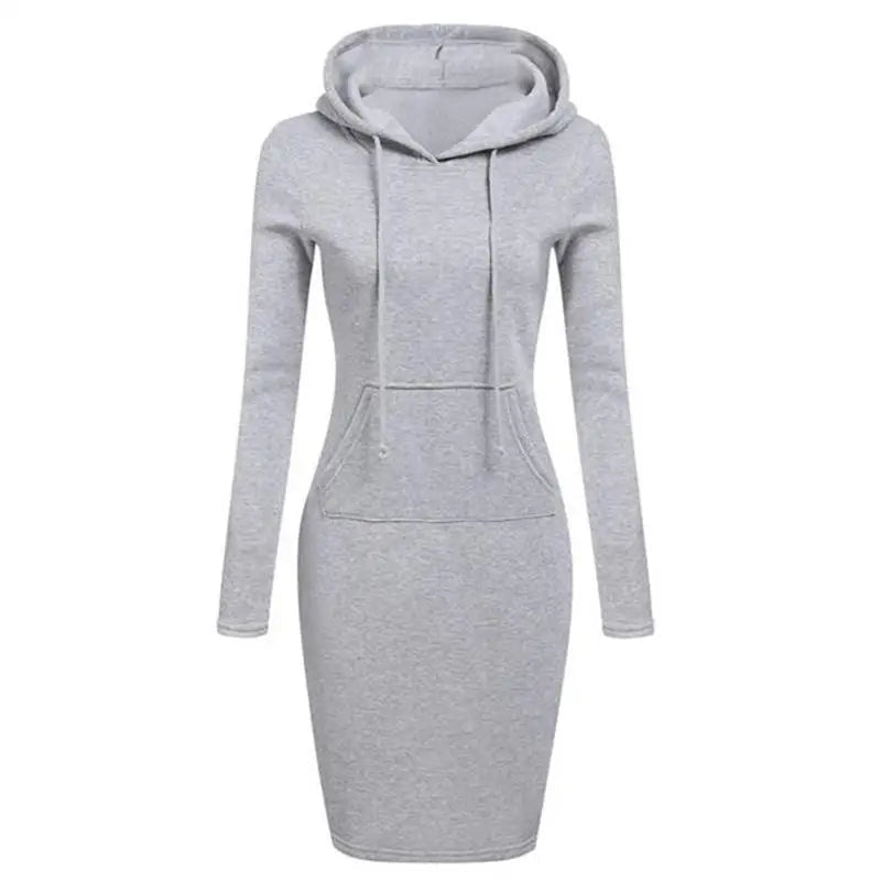 Abito Donna con Cappuccio – Vestito Felpa Hooded Dress Casual Autunno Inverno - Veyla