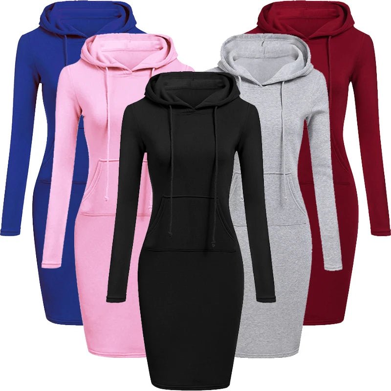 Abito Donna con Cappuccio – Vestito Felpa Hooded Dress Casual Autunno Inverno - Veyla