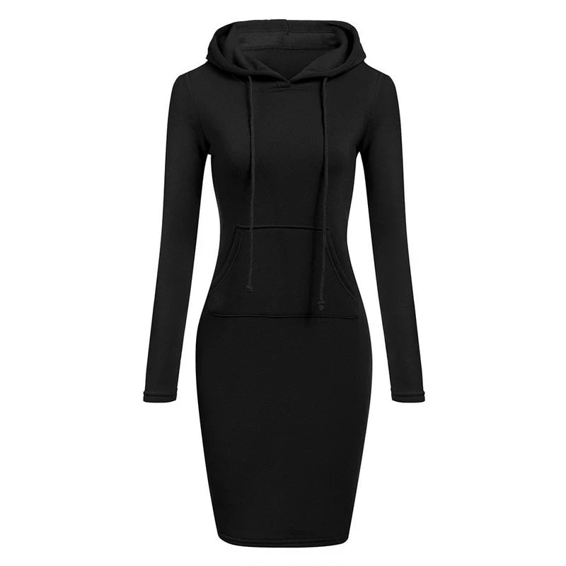 Abito Donna con Cappuccio – Vestito Felpa Hooded Dress Casual Autunno Inverno - Veyla