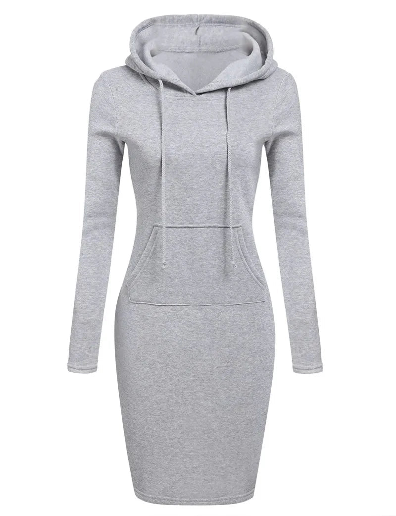 Abito Donna con Cappuccio – Vestito Felpa Hooded Dress Casual Autunno Inverno - Veyla