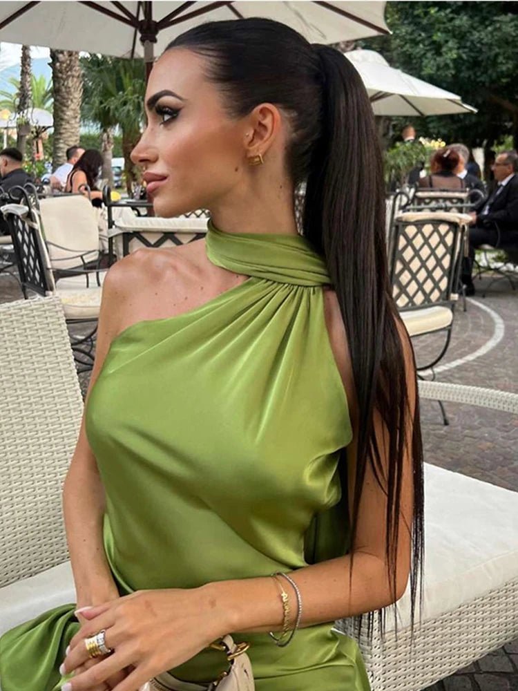 Abito Donna Elegante in Raso – Halter Backless Senza Maniche Party Estate 2026 - Veyla